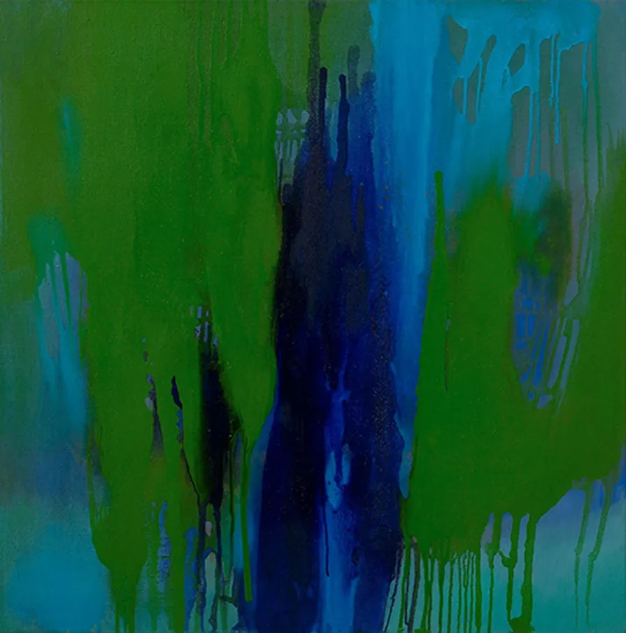 Palimpsest (grünblau), 2008, Öl auf Leinwand, 90 × 90 cm